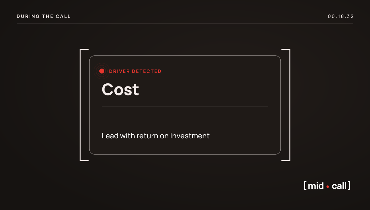 Midcall card offering the right argument live when a buyer driver appears.