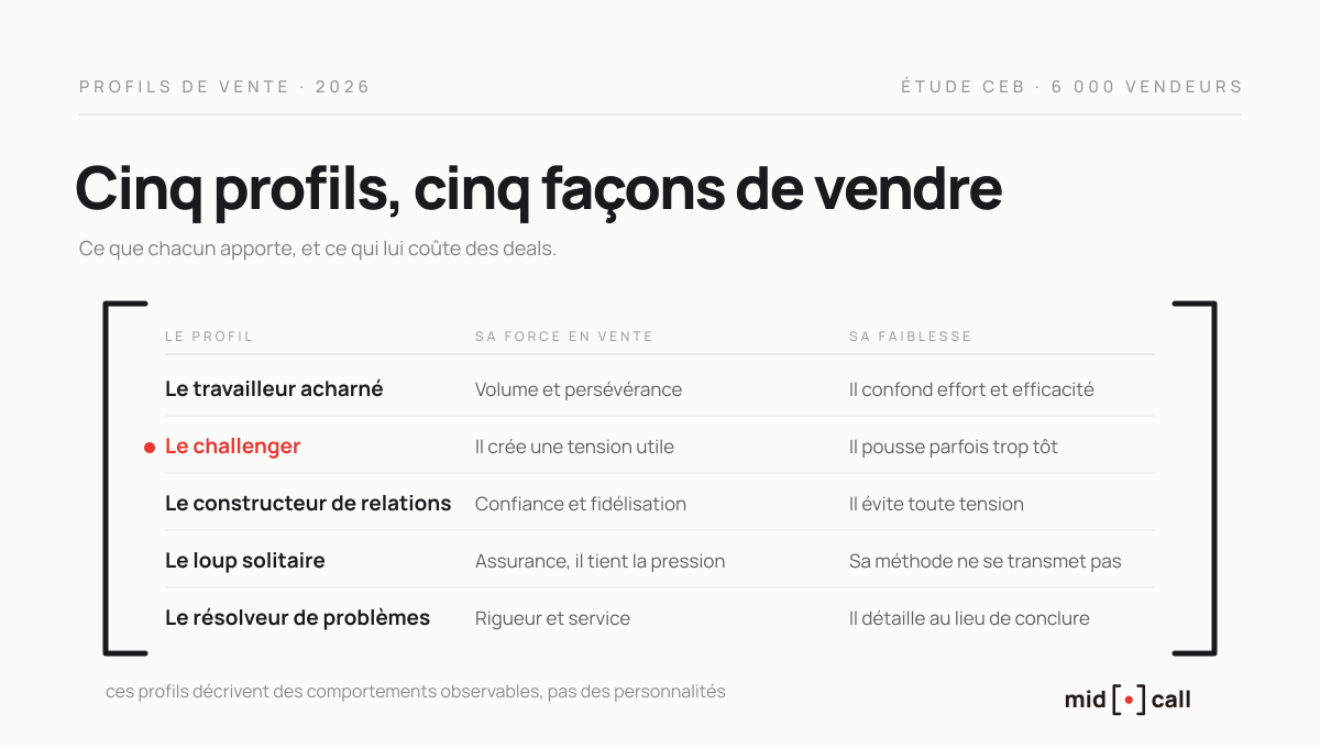 Les cinq profils de vendeurs, du travailleur acharné au résolveur de problèmes