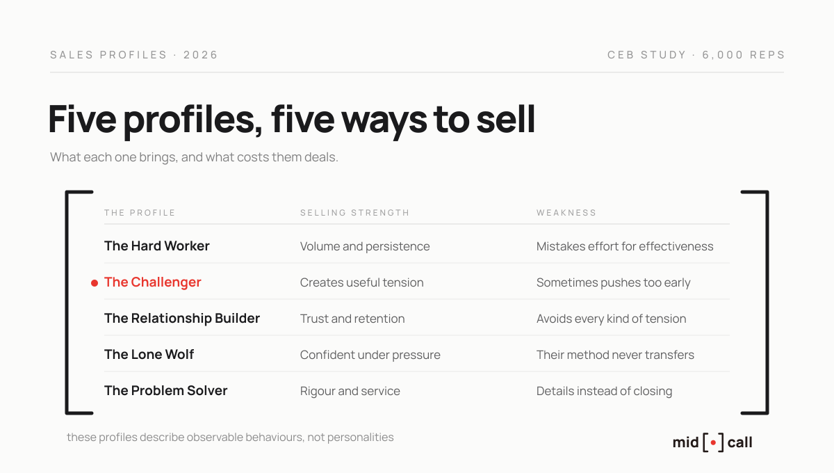 The five sales rep profiles, from Hard Worker to Problem Solver